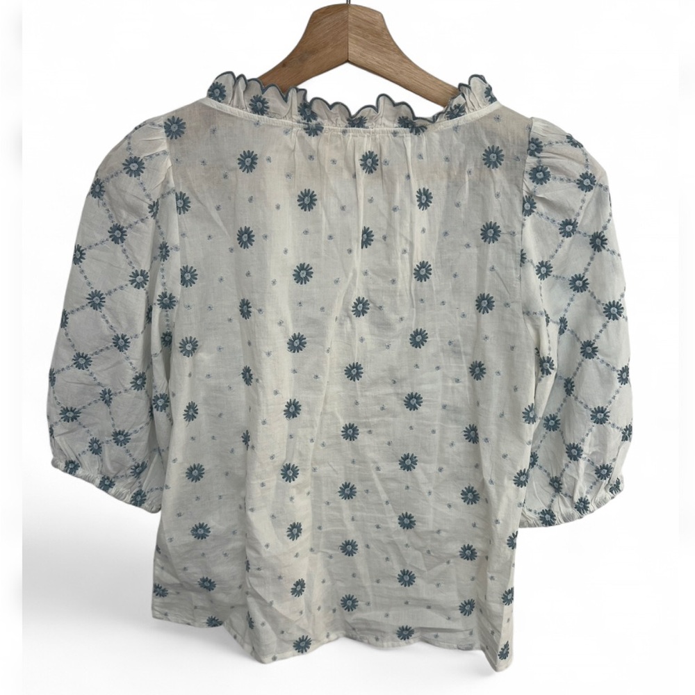 Sezane Kellia shirt size 34/2 blue ecru daisies EUC - Picture 3 of 5